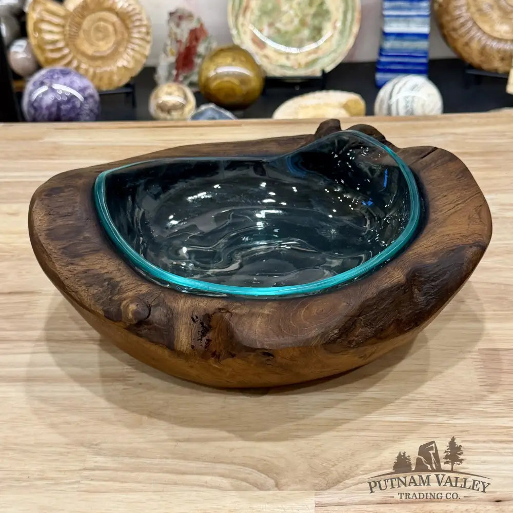 Molten Glass Bowl in Indonesian Teakwood 11.3’’ - Bowl