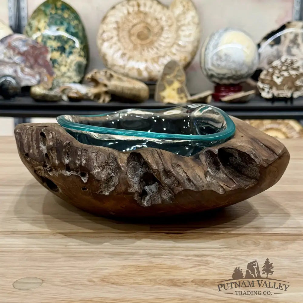 Molten Glass Bowl in Indonesian Teakwood 11.9’’ - Bowl