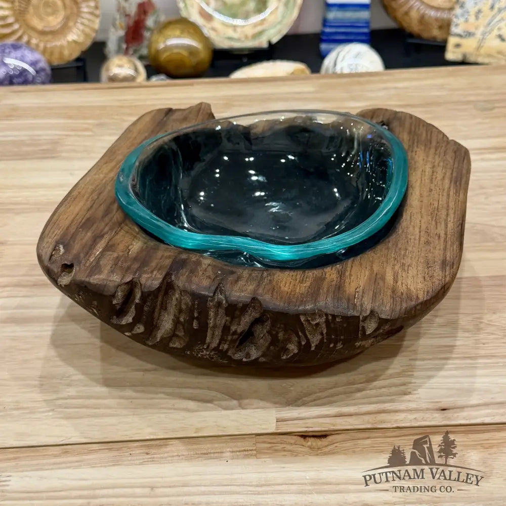 Molten Glass Bowl in Indonesian Teakwood 11.9’’ - Bowl
