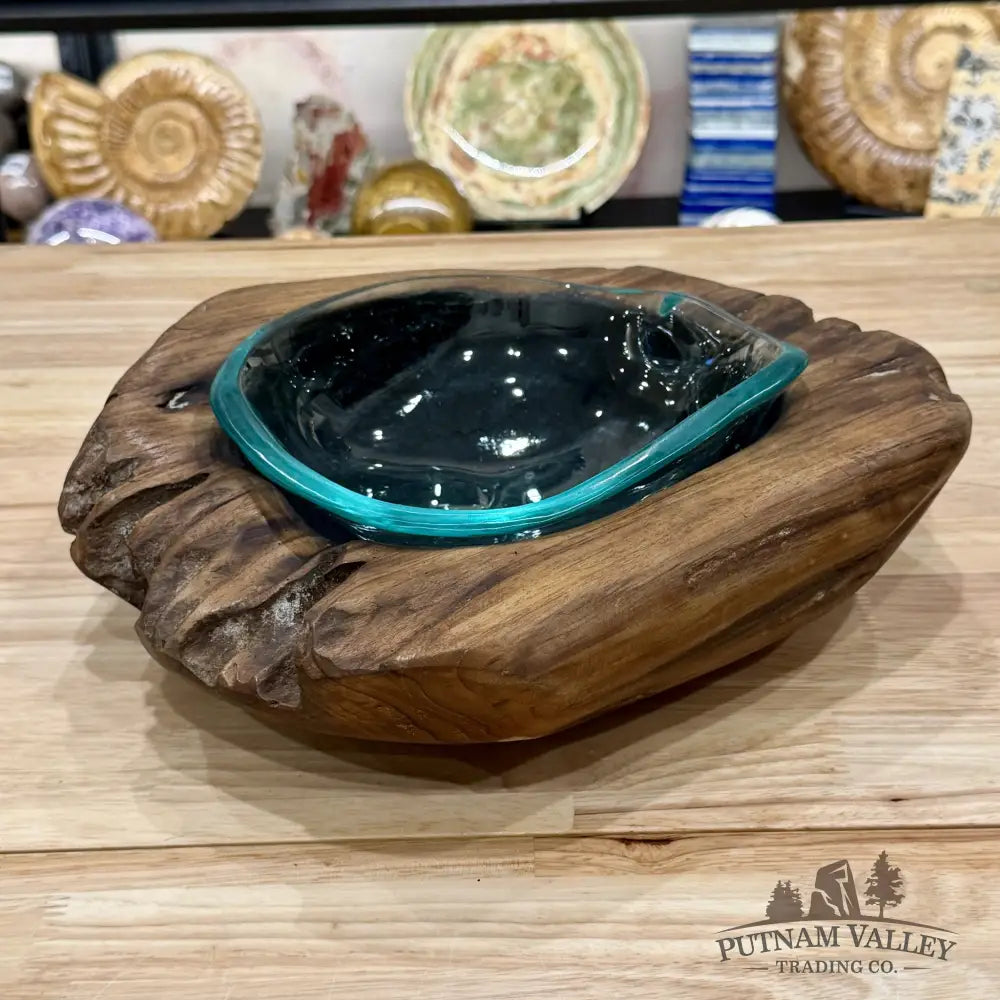 Molten Glass Bowl in Indonesian Teakwood 11.9’’ - Bowl