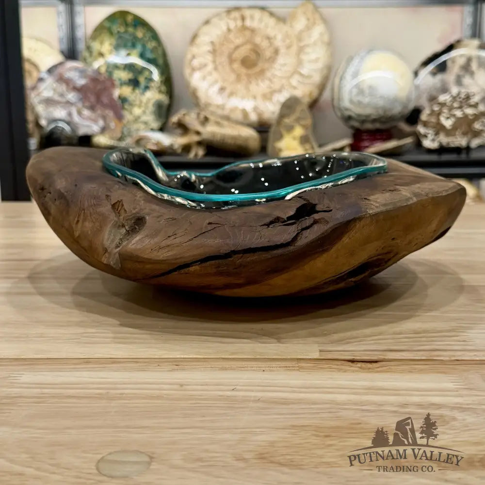 Molten Glass Bowl in Indonesian Teakwood 12.1’’ - Bowl