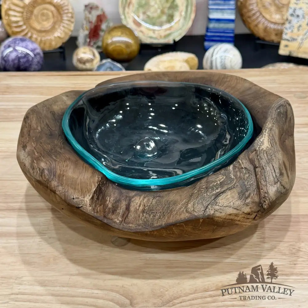 Molten Glass Bowl in Indonesian Teakwood 12.2’’ - Bowl