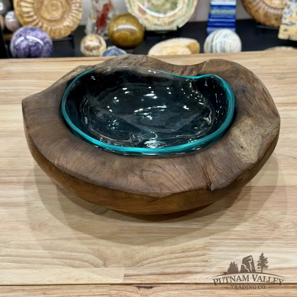 Molten Glass Bowl in Indonesian Teakwood 12.2’’ - Bowl