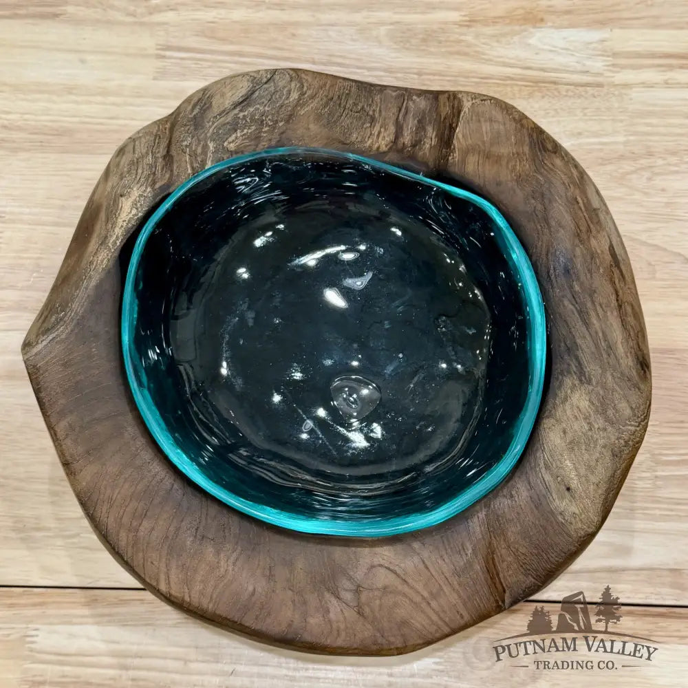 Molten Glass Bowl in Indonesian Teakwood 12.2’’ - Bowl