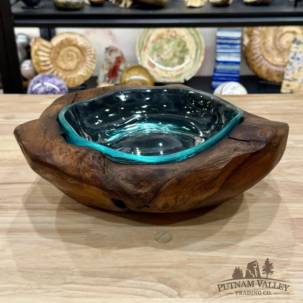 Molten Glass Bowl in Indonesian Teakwood 12.3’’ - Bowl