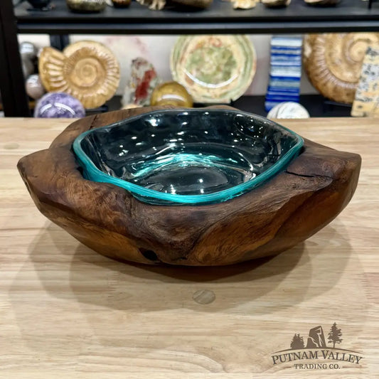 Molten Glass Bowl in Indonesian Teakwood 12.3’’ - Bowl