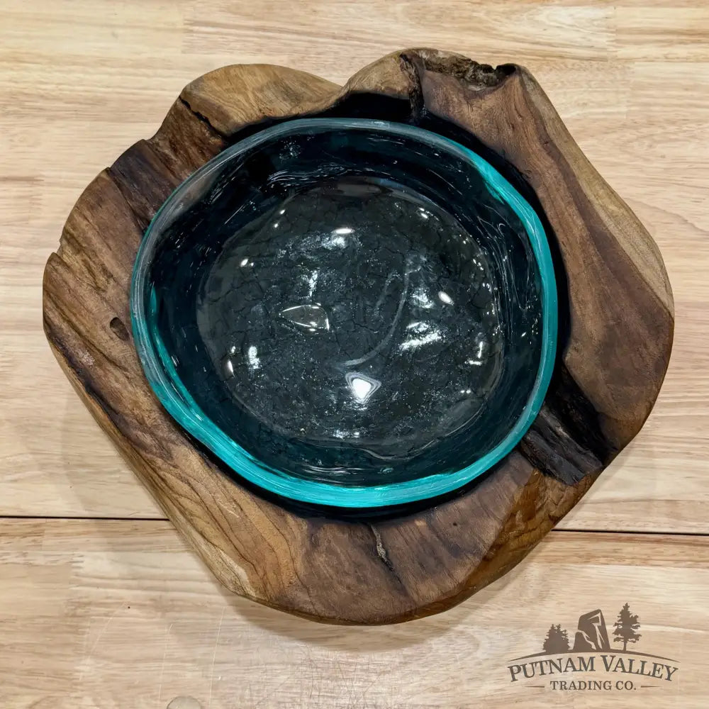 Molten Glass Bowl in Indonesian Teakwood 12.5’’ - Bowl