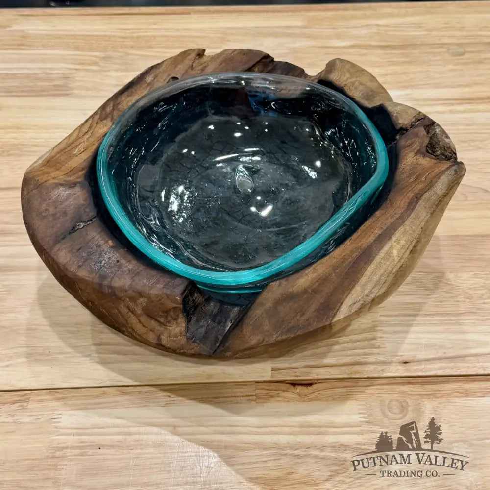Molten Glass Bowl in Indonesian Teakwood 12.5’’ - Bowl
