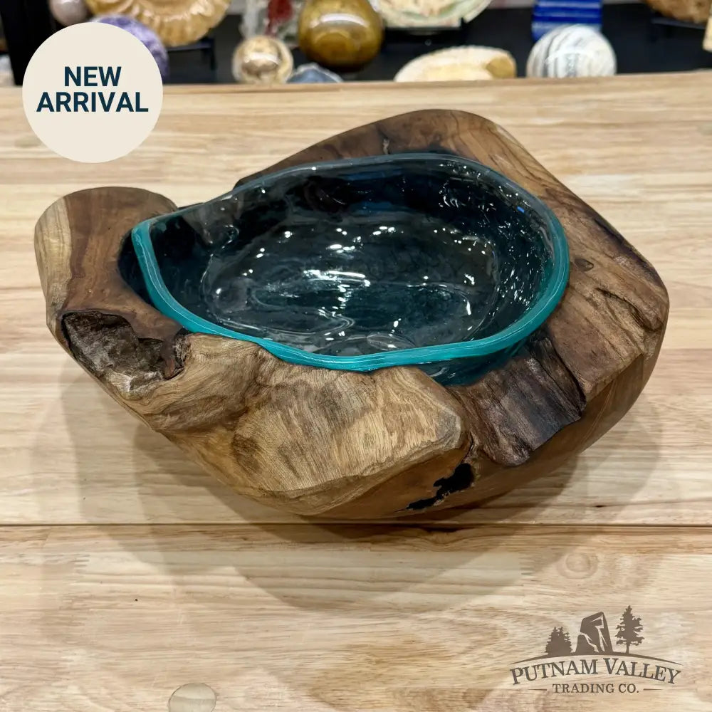 Molten Glass Bowl in Indonesian Teakwood 12.5’’ - Bowl