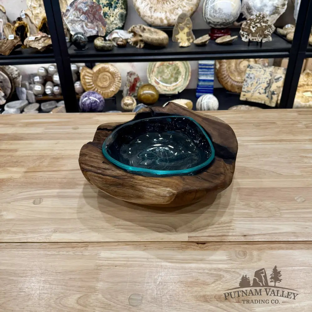 Molten Glass Bowl in Indonesian Teakwood 12.5’’ - Bowl