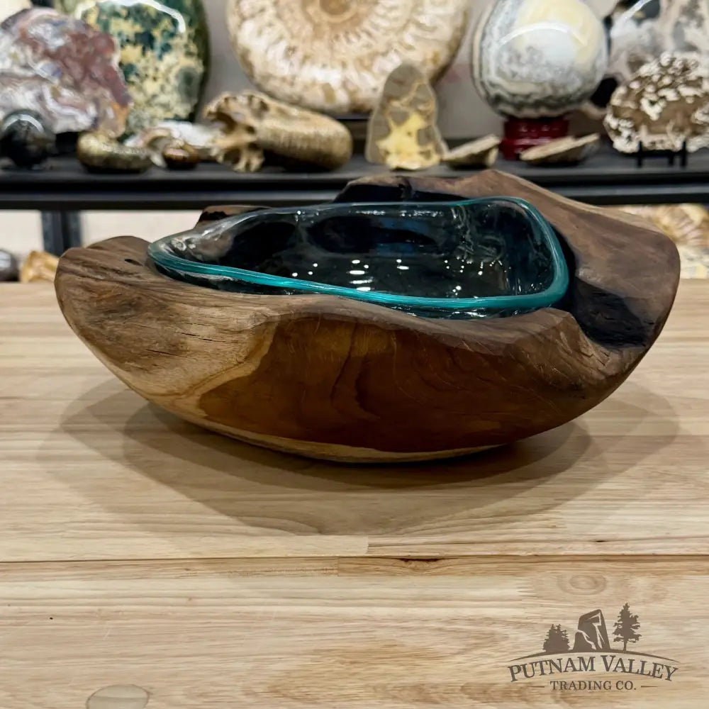 Molten Glass Bowl in Indonesian Teakwood 12.5’’ - Bowl