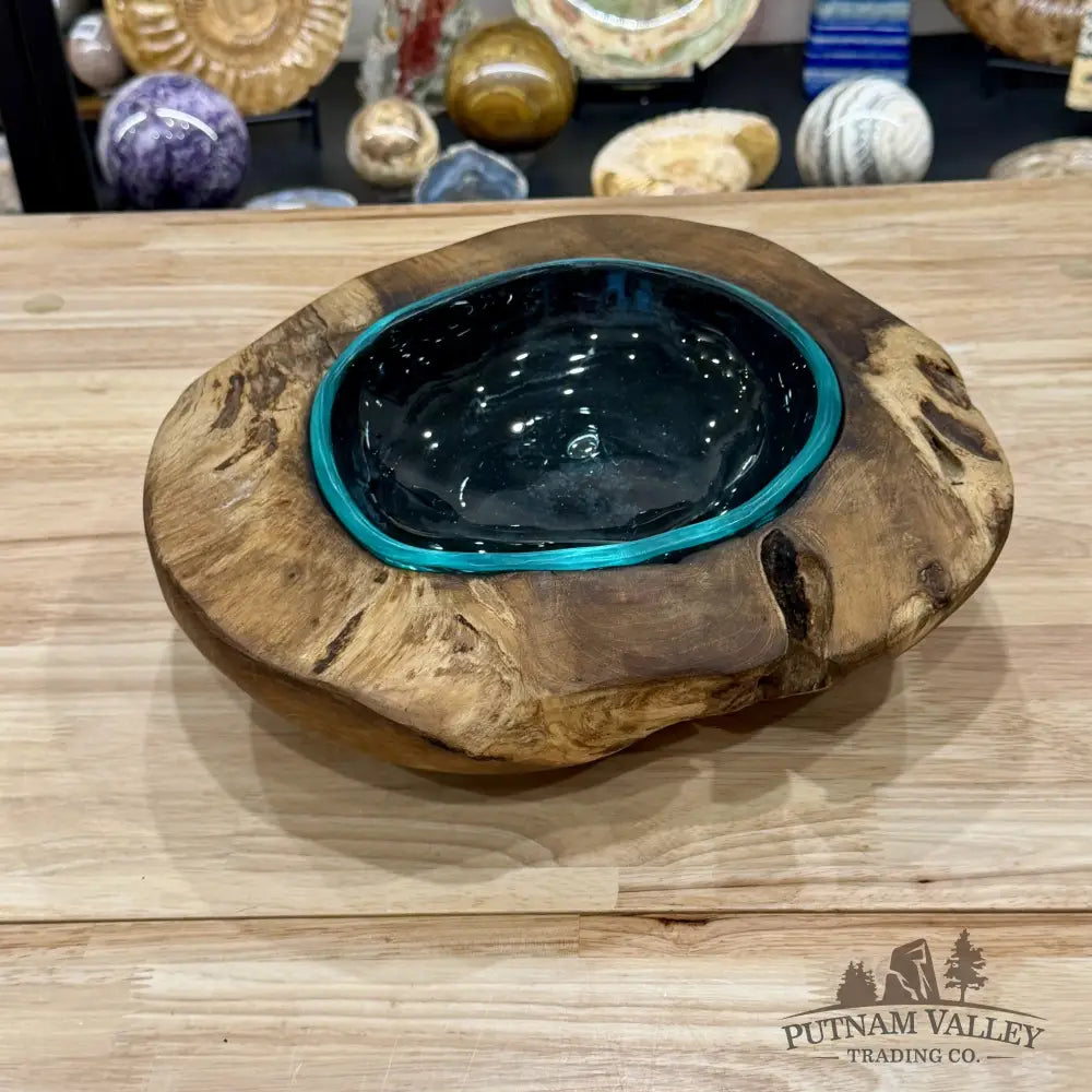 Molten Glass Bowl in Indonesian Teakwood 12’’ - Bowl