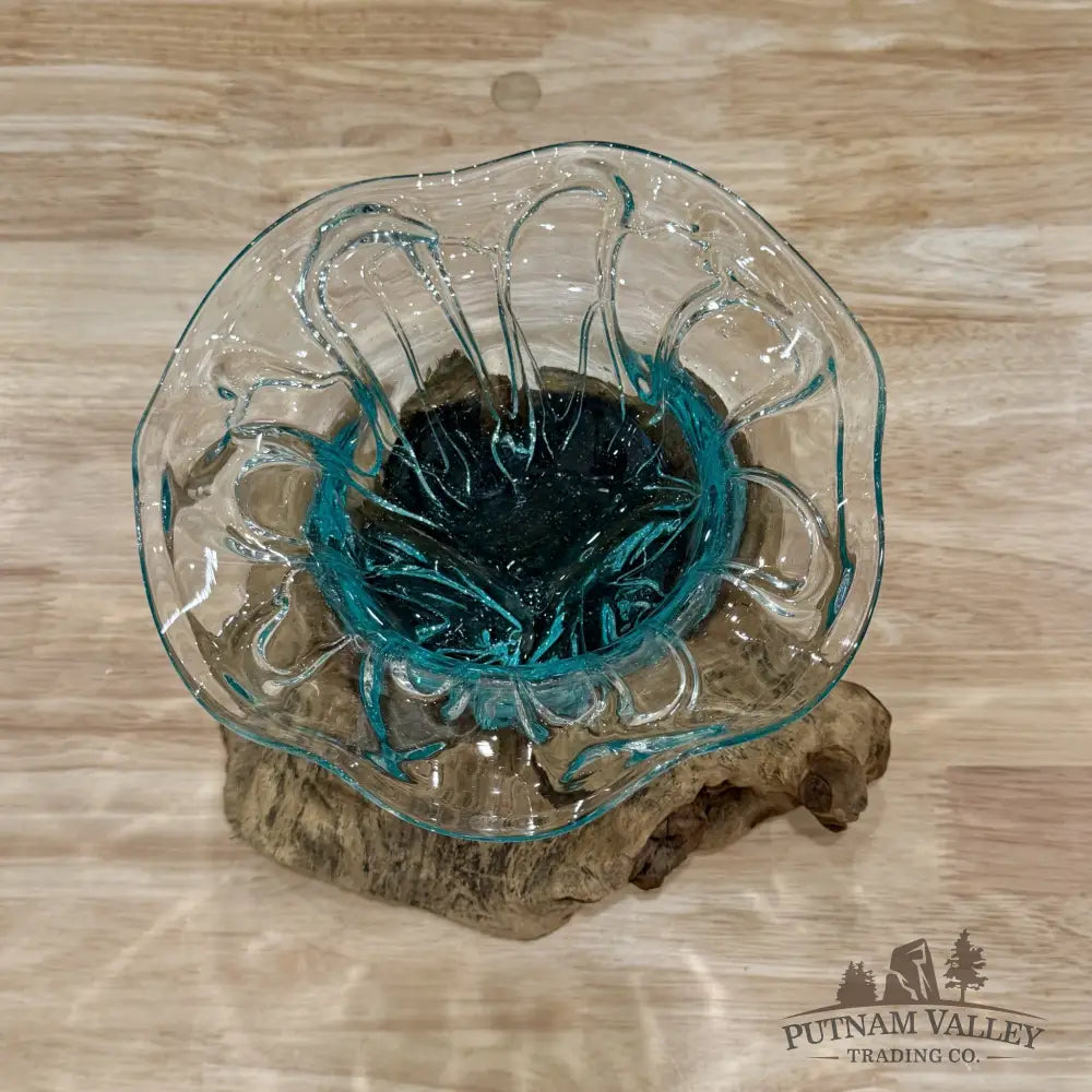 Molten Glass Flared Bowl on Indonesian Driftwood 9’’ - Bowl
