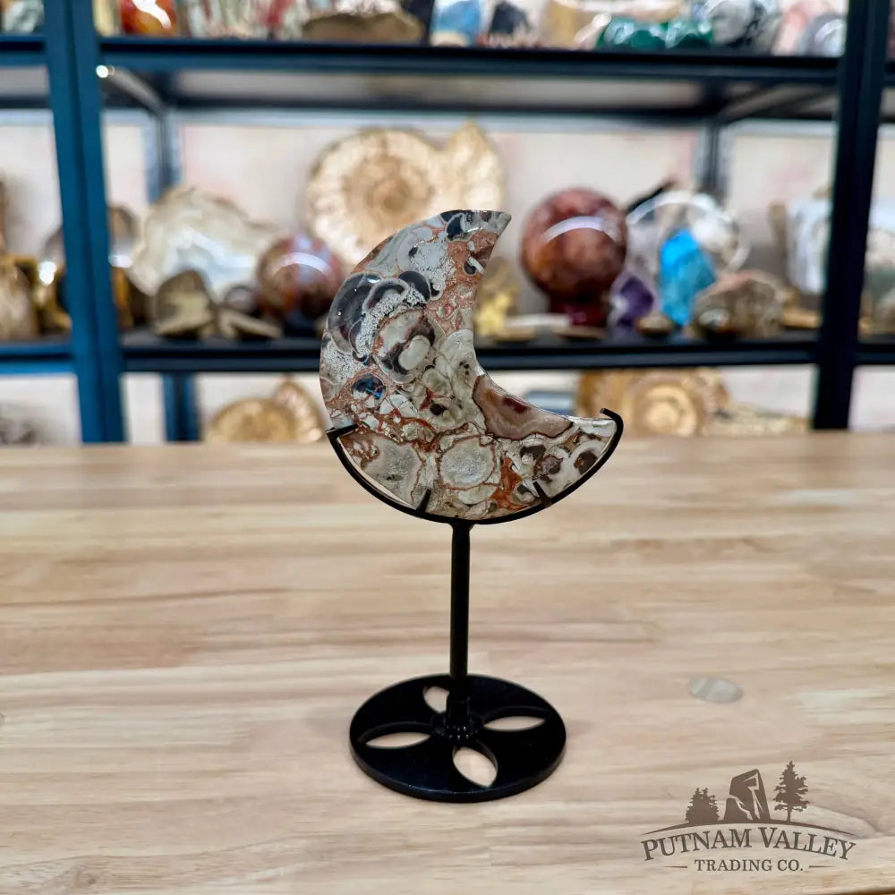 Money Agate Moon on Metal Stand 6.49’’ - Moon