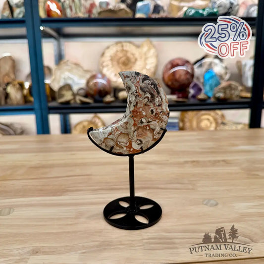 Money Agate Moon on Metal Stand 6.49’’ - Moon