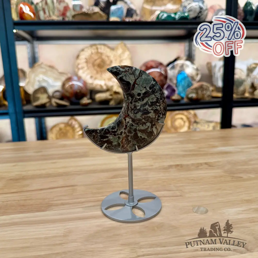 Money Agate Moon on Metal Stand 7.13’’ - Moon