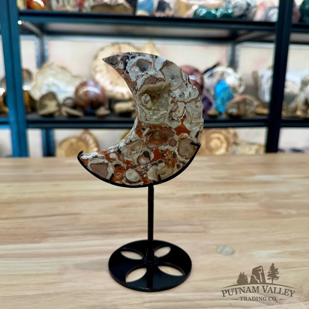 Money Agate Moon on Metal Stand 7.63’’ - Moon
