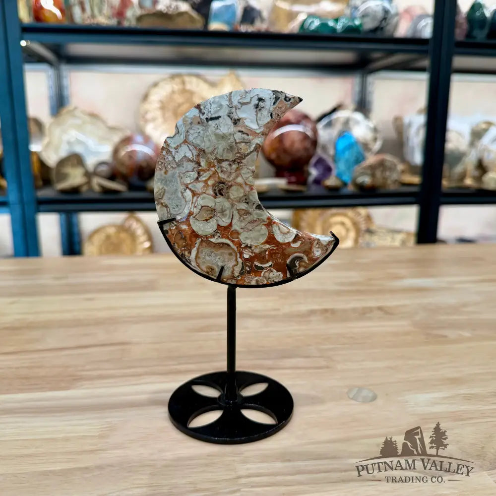 Money Agate Moon on Metal Stand 7.63’’ - Moon