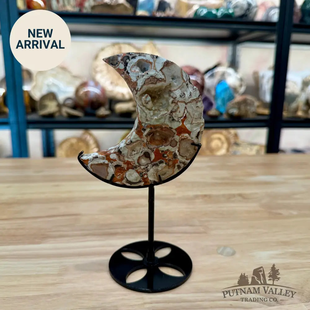 Money Agate Moon on Metal Stand 7.63’’ - Moon