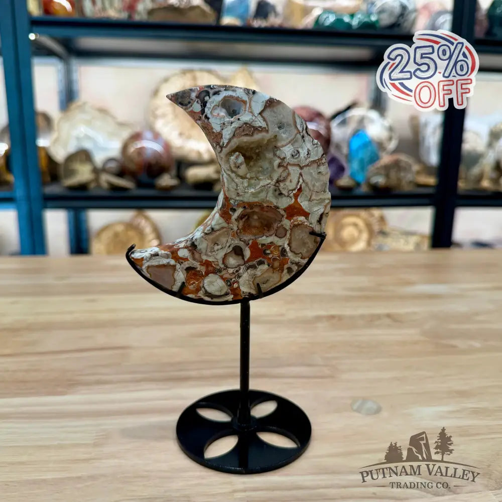 Money Agate Moon on Metal Stand 7.63’’ - Moon