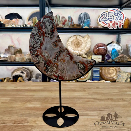 Money Agate Moon on Stand 15’’ - Sphere