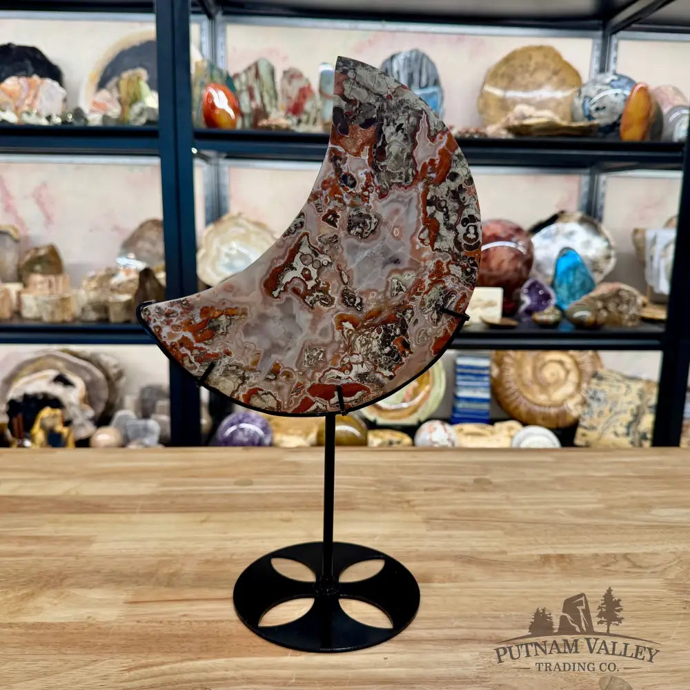Money Agate Moon on Stand 15’’ - Sphere