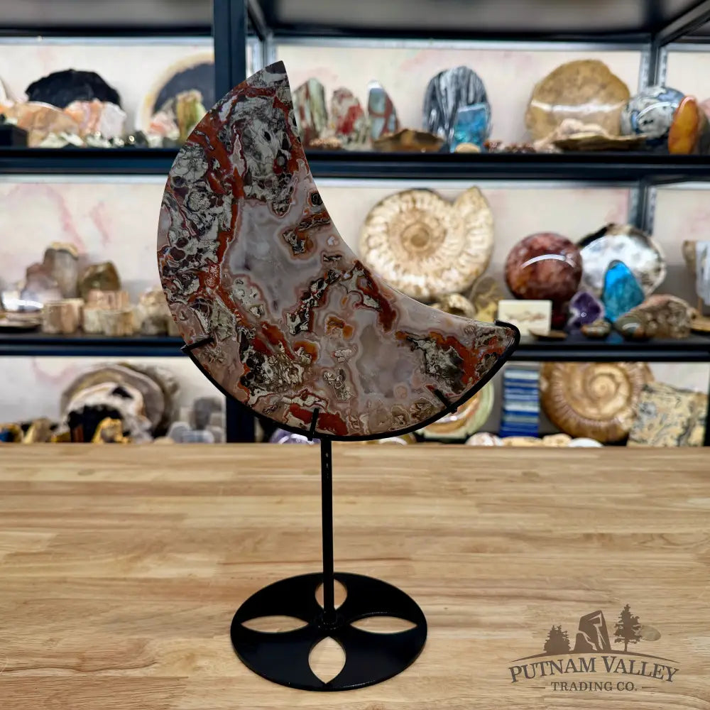 Money Agate Moon on Stand 15’’ - Sphere