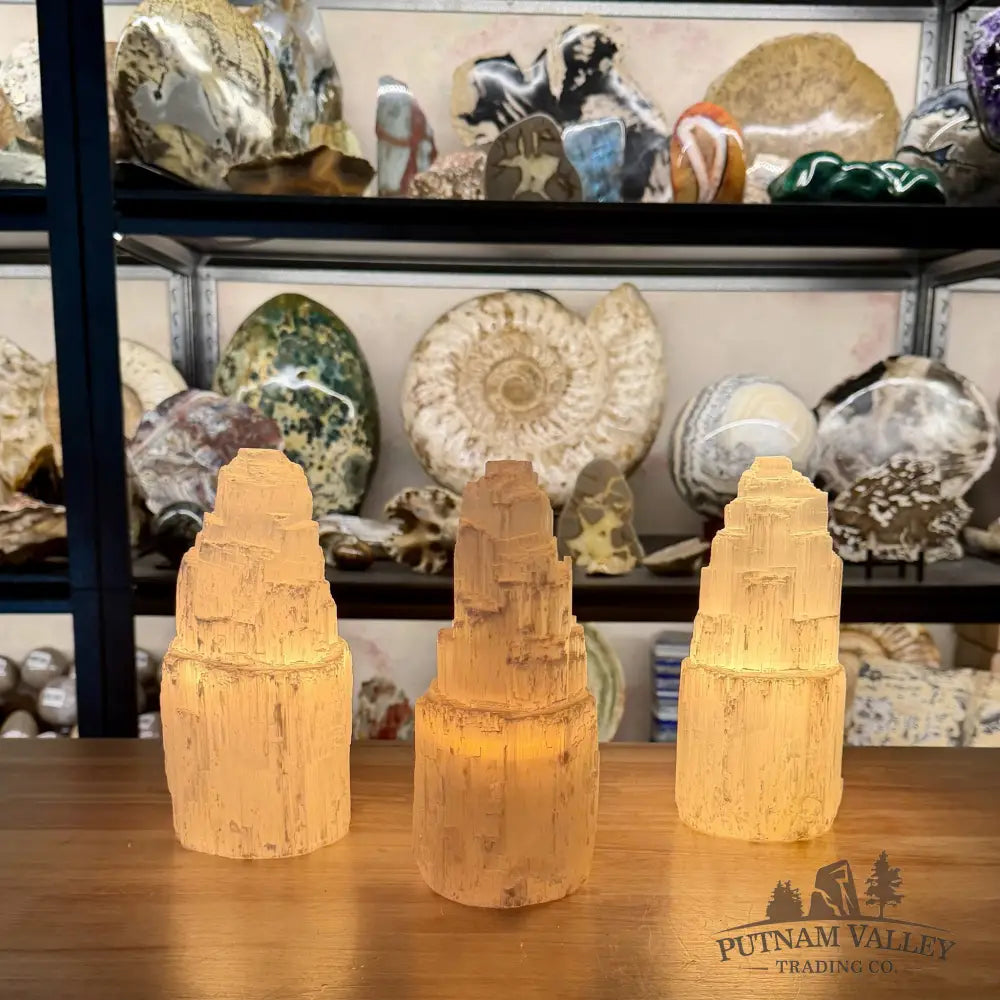 Selenite Stepped Tower Lamp | Morocco - Lamp