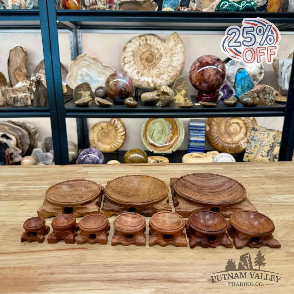 Natural Wood Sphere Stand, With Feet - Stands & Accessories