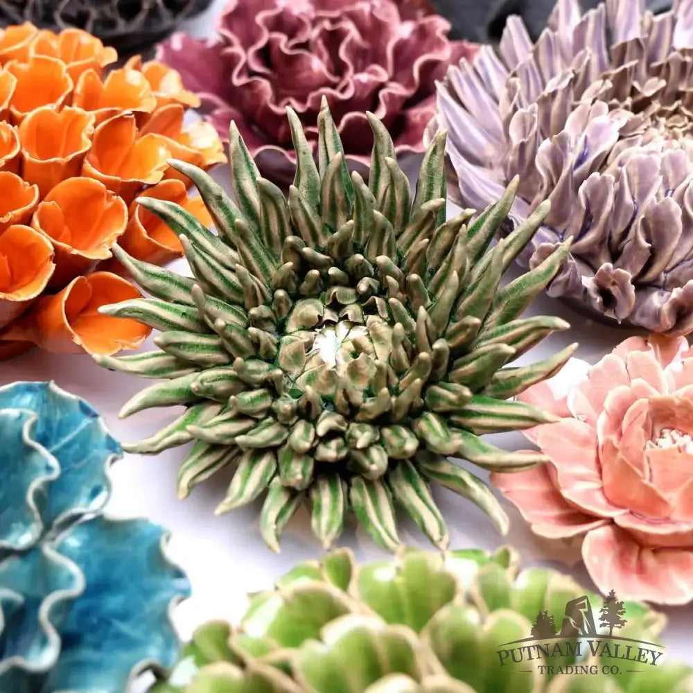 Ceramic Flower Wall Art Mum Olive 5 Accent