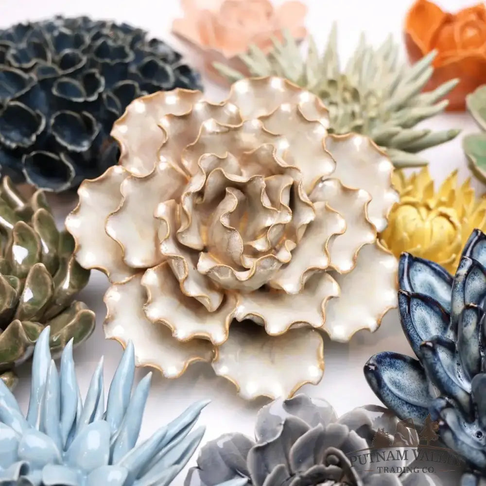 Ceramic Flower Wall Art Lettuce Pearl 6 Accent