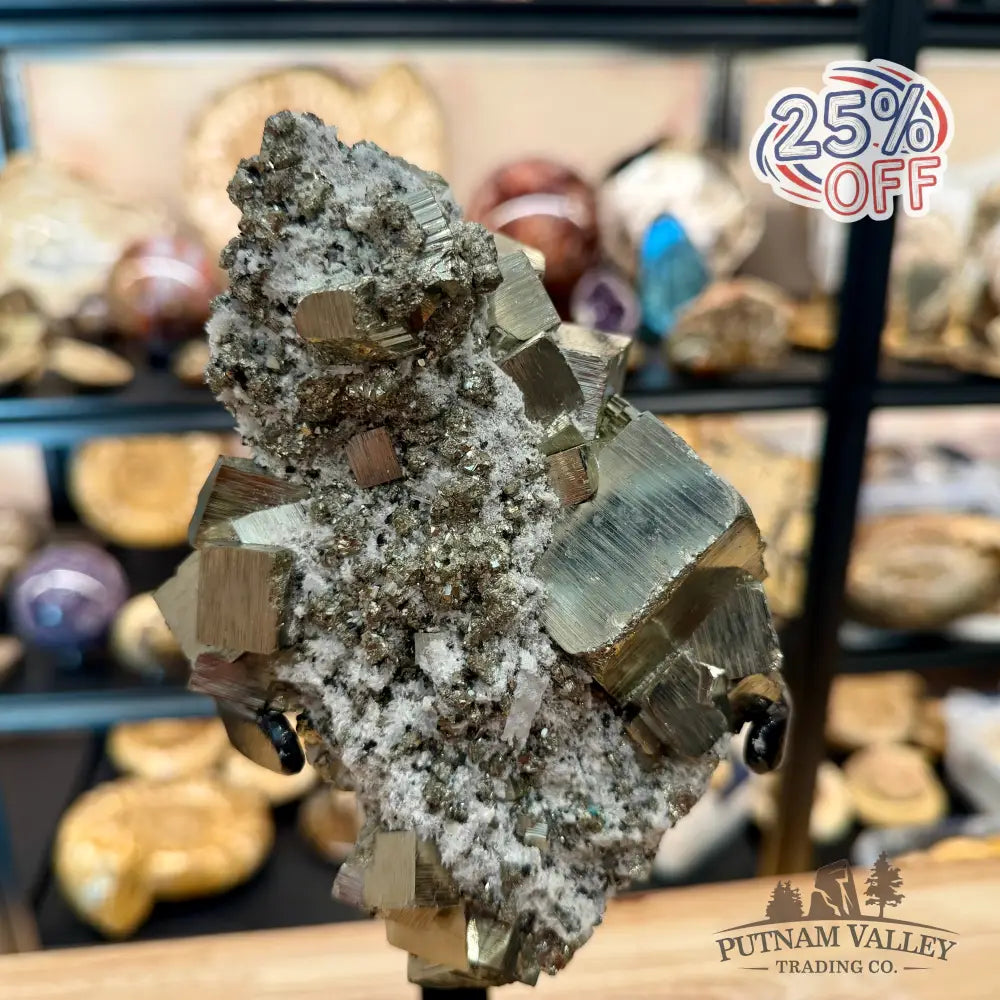 Peruvian Pyrite Cube Cluster in Matrix + Display Stand 13.5’’ - Sculpture