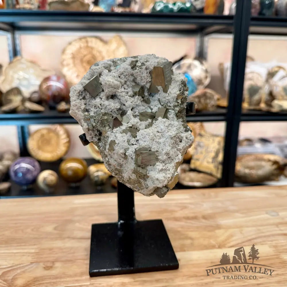 Peruvian Pyrite Cube Cluster in Matrix + Display Stand 9.25’’ - Sculpture
