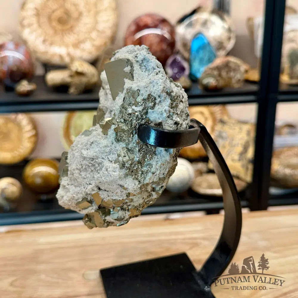 Peruvian Pyrite Cube Cluster in Matrix + Display Stand 9.25’’ - Sculpture