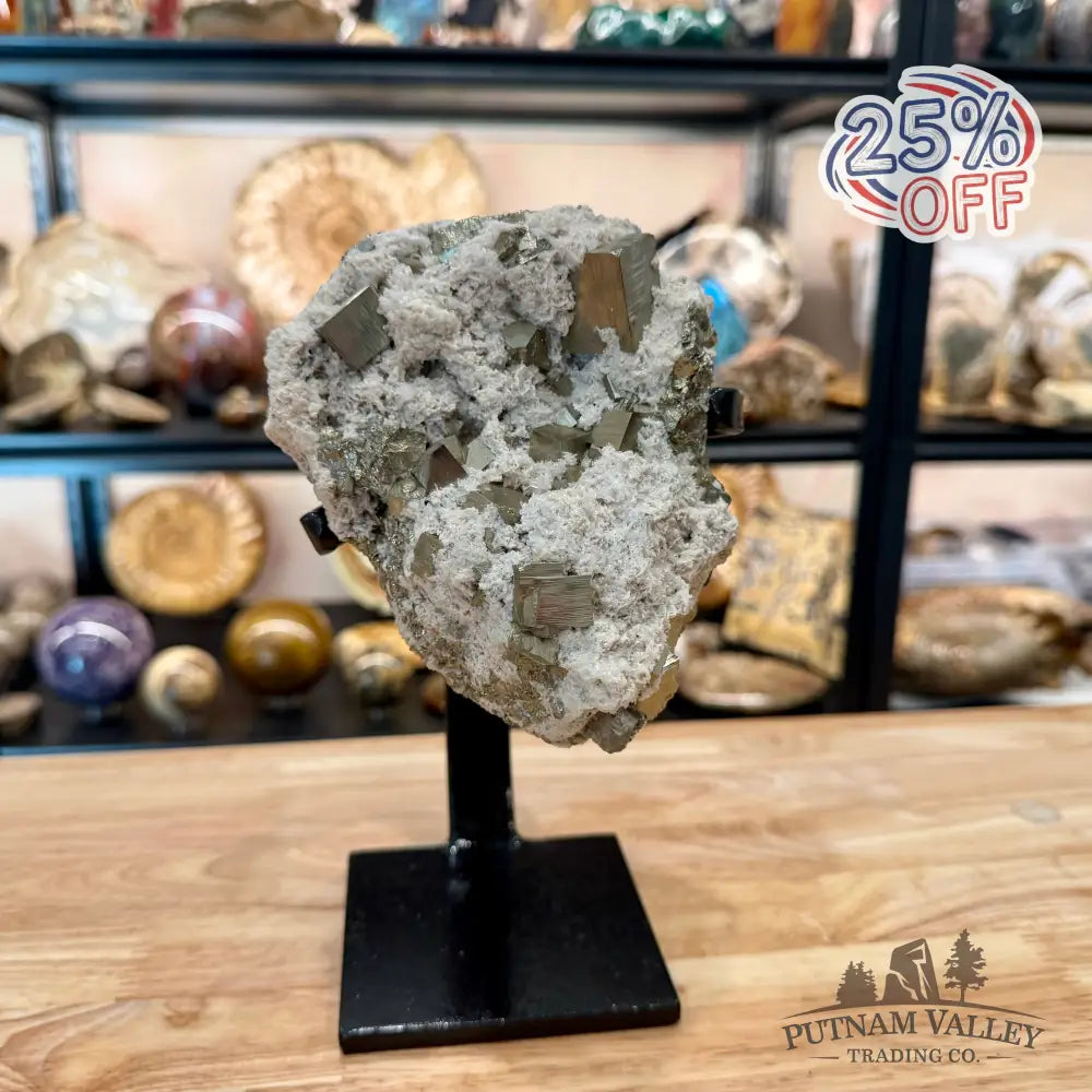Peruvian Pyrite Cube Cluster in Matrix + Display Stand 9.25’’ - Sculpture