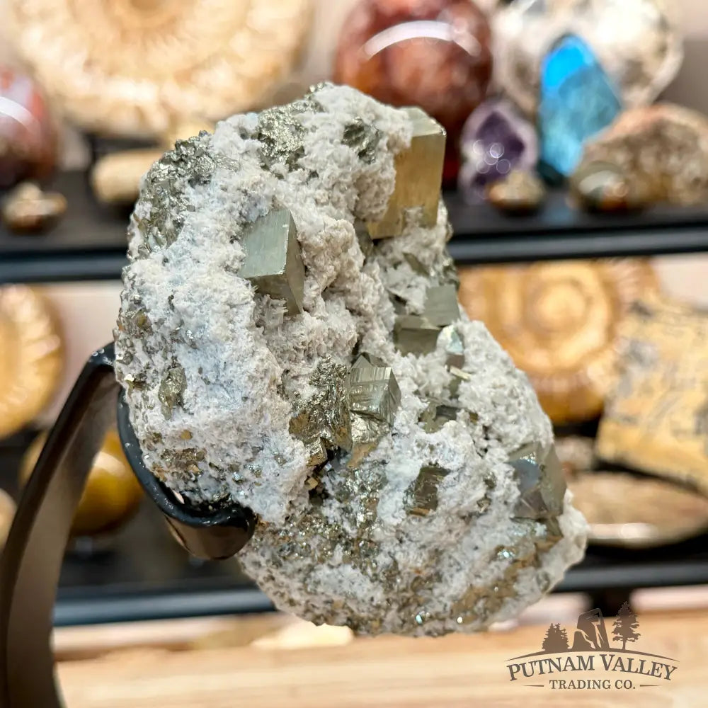 Peruvian Pyrite Cube Cluster in Matrix + Display Stand 9.25’’ - Sculpture