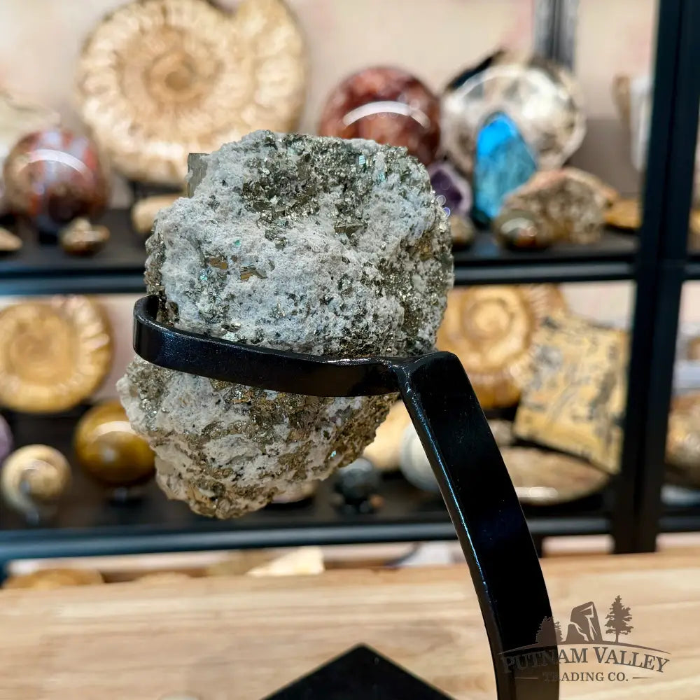Peruvian Pyrite Cube Cluster in Matrix + Display Stand 9.25’’ - Sculpture