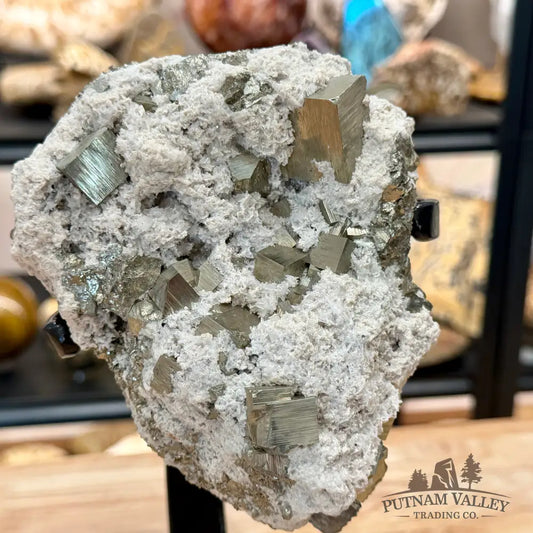 Peruvian Pyrite Cube Cluster in Matrix + Display Stand 9.25’’ - Sculpture