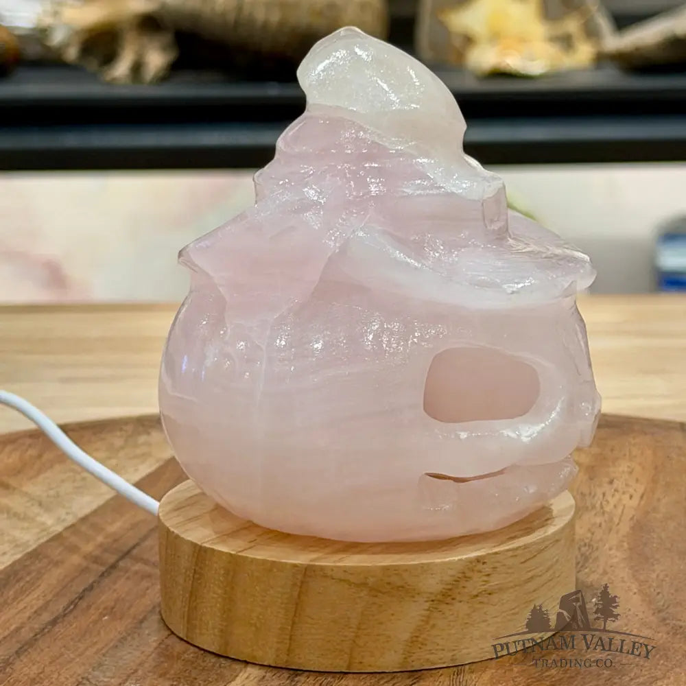 Pink Calcite Jack-O’-Lantern Lamp | Carved Stone Pumpkin - Carved Object