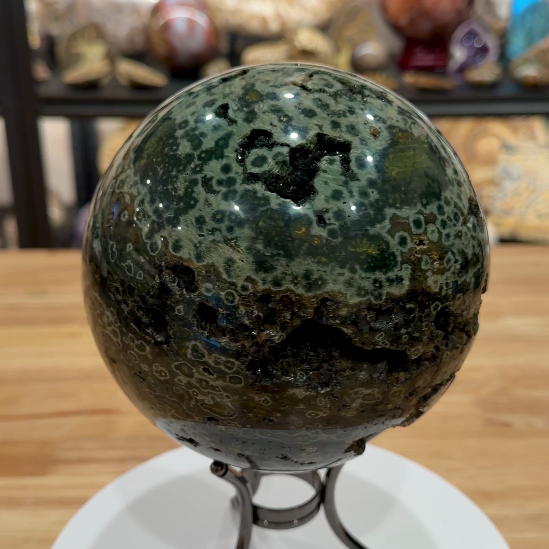 Ocean Jasper Sphere from Madagascar | Green Orbicular Stone Décor