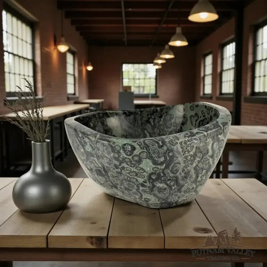 Real Kambaba Jasper Bowl (Fossil Stromatolite) Detail View - Putnam Valley Trading