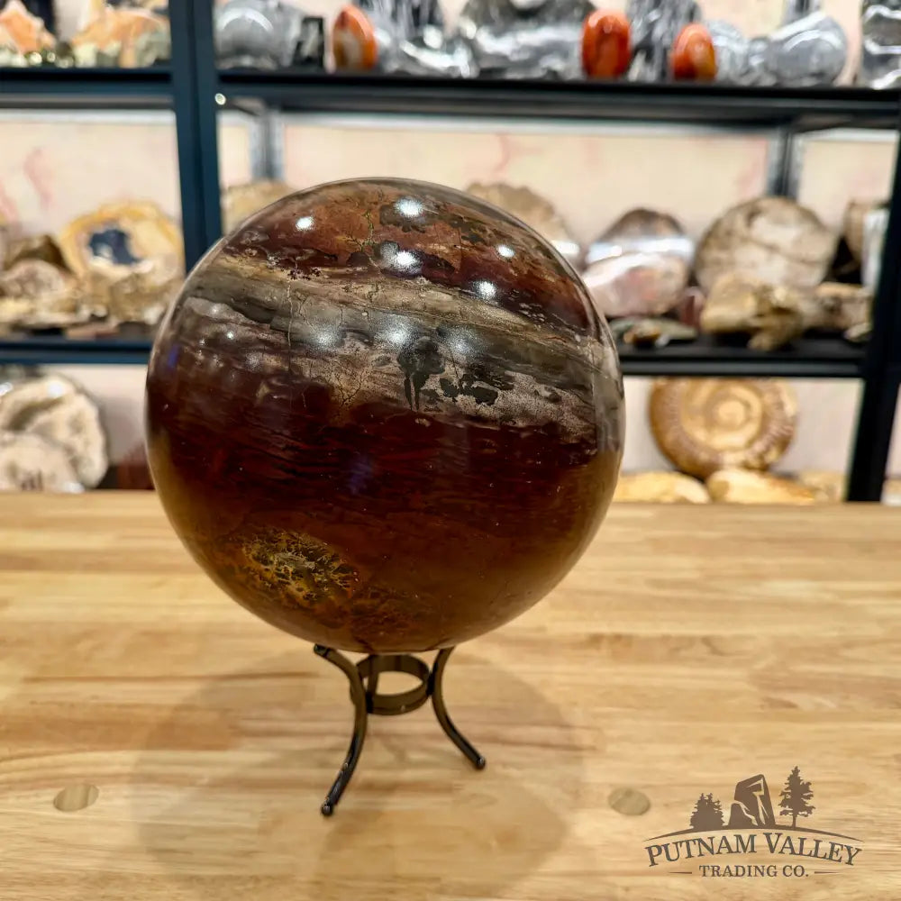 Red Chinese Painting Stone Sphere 7.71’’ Sphere