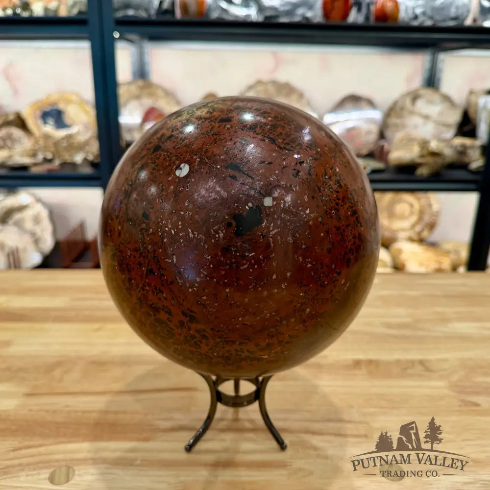 Red Chinese Painting Stone Sphere 7.71’’ Sphere