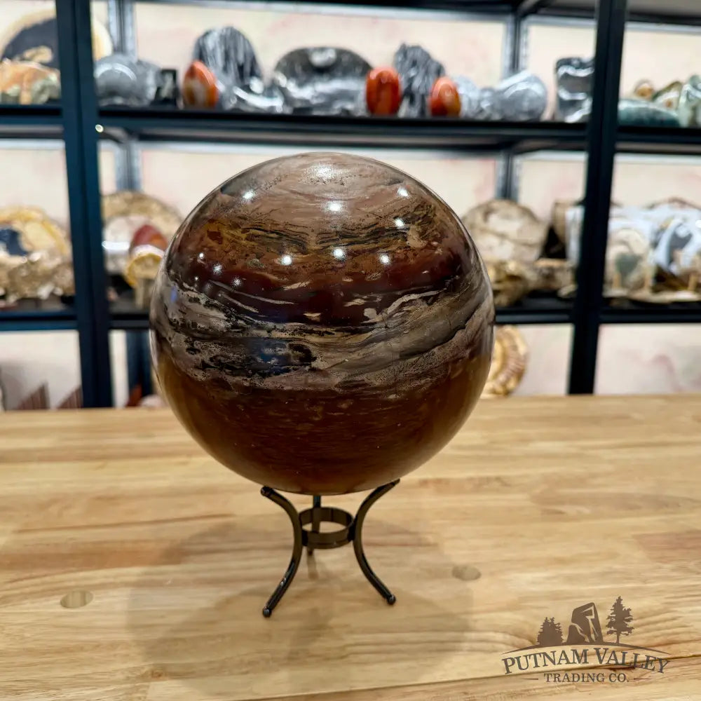 Red Chinese Painting Stone Sphere 7.71’’ Sphere