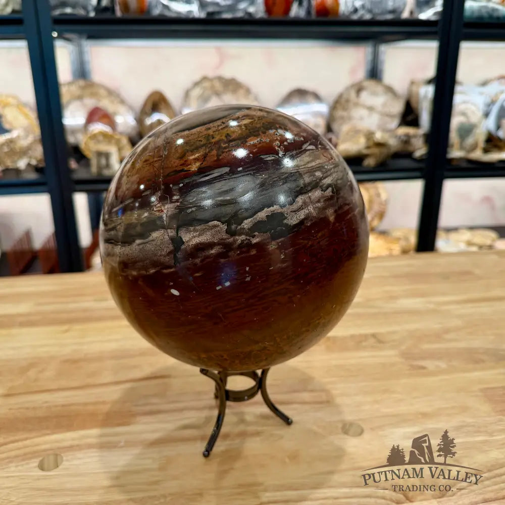 Red Chinese Painting Stone Sphere 7.71’’ Sphere