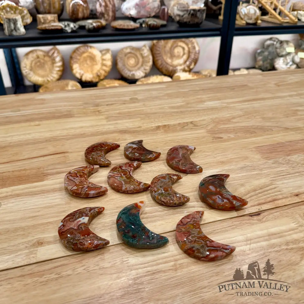Red Moss Agate Moons Sculpture