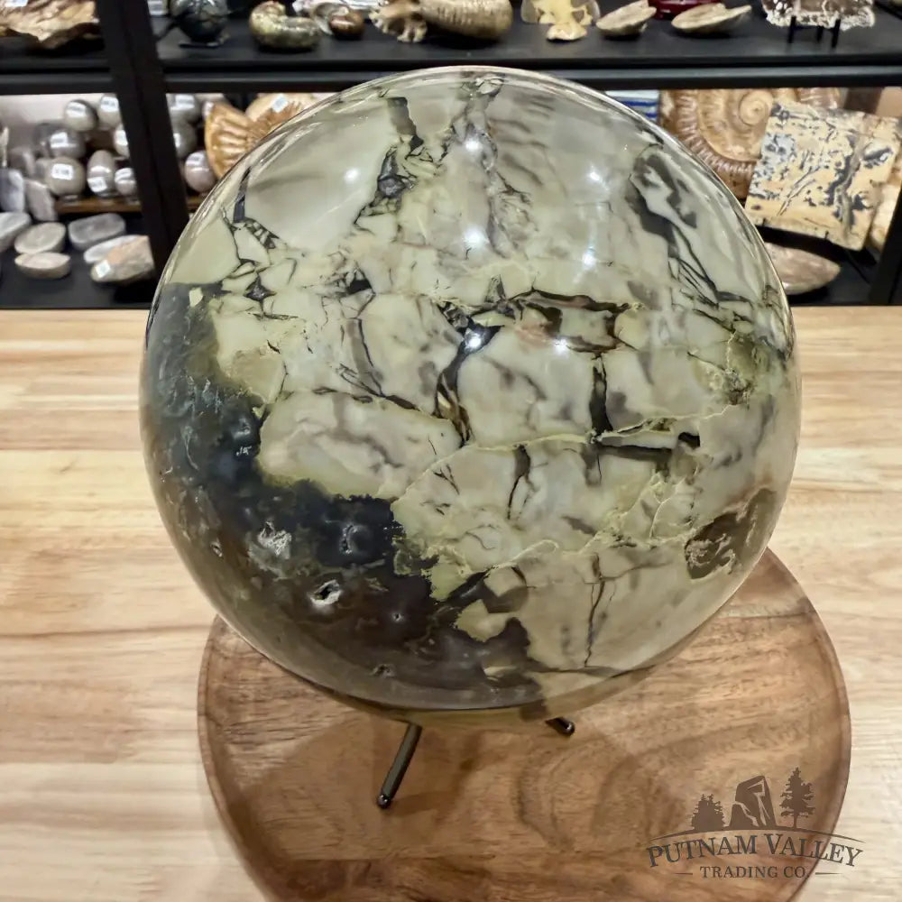 Reserve Brecciated Volcano Agate + Moss Agate Sphere 7.3’’ | UV Reactive - Sphere