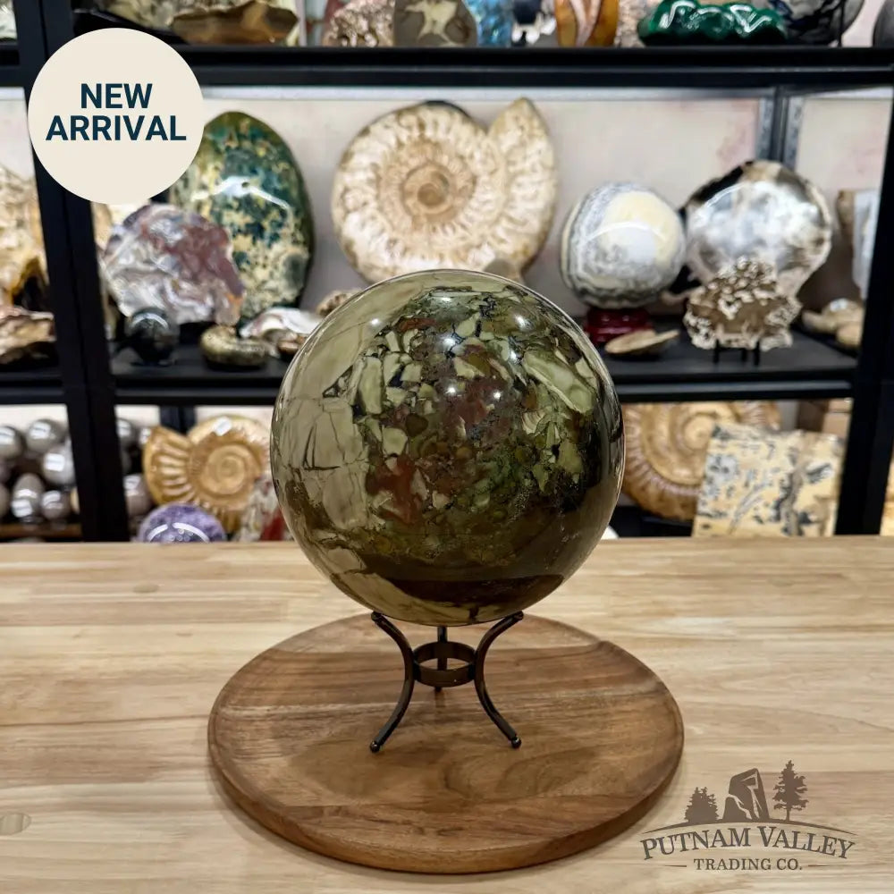 Reserve Brecciated Volcano Agate + Moss Agate Sphere 7.3’’ | UV Reactive - Sphere