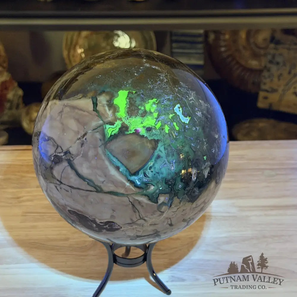 Reserve Brecciated Volcano Agate + Moss Agate Sphere 7.3’’ | UV Reactive - Sphere