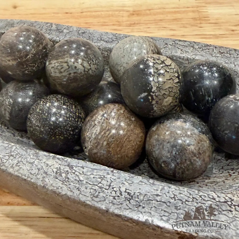 Reserve Fossilized Dinosaur Bone Bowl + Marbles - Fossil Bowl